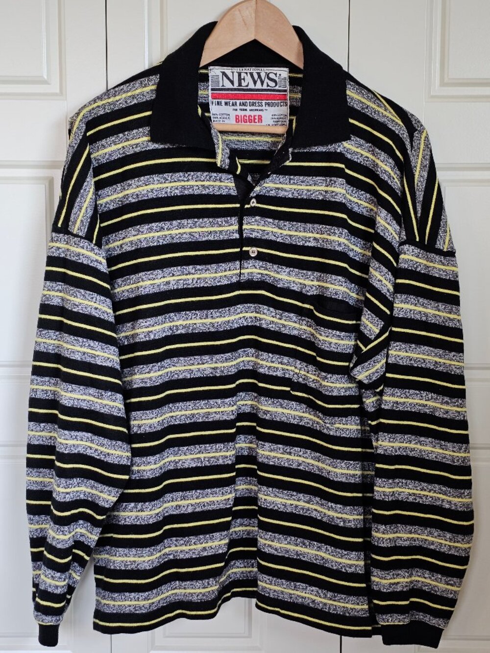 Vintage 80s International News Striped Knit Polo Rugby
